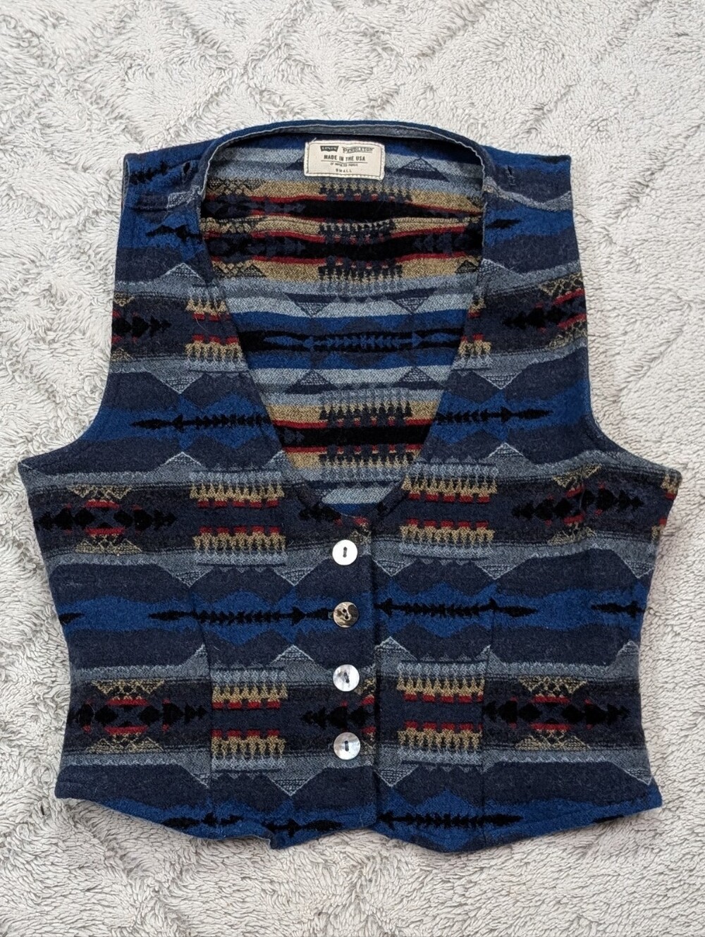 Levis Pendleton Vest Womens S Blue Gray Aztec Western Wool Blanket Crop Fit USA